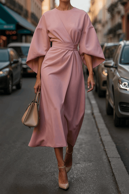 Chicyis Elegant Solid Color Waist Dress - Sophisticated Black Wrap Fit