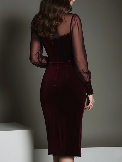 Chicyis Elegant Burgundy Velvet Pencil Dress - Chic Sweetheart Design